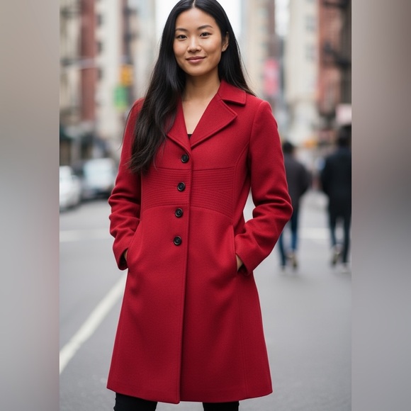TOMMY HILFIGER VINTAGE CLASSIC RED BUTTON UP TAILORED LONG DRESS COAT SZ XLP - Picture 1 of 12